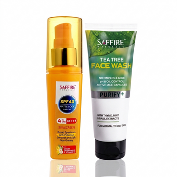 Tea Tree Face Wash & SPF 40 Sunblock Matte Sunscreen Combo, Remove Pimples Naturally & Stay Protected from Sun