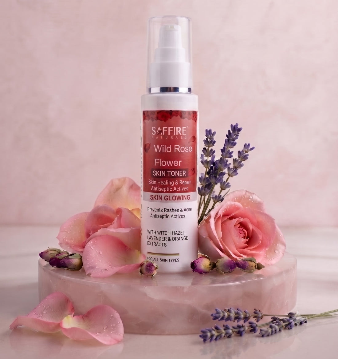 Saffire Naturals Wild Rose Flower Skin Toner I With Witch Hazel, Lavender & Orange Extracts I 100ml